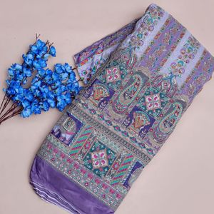 Elegante tela crepé étnica india con patrón Paisley de 54 pulgadas, con bordado de lentejuelas luminosas, en colores lavanda, lila, elefante, pavo real y Daman. - Product Image 5