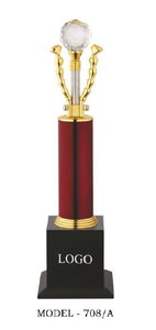 Trophée en métal modèle 708/A B C, colonne rouge, base dorée, récompense sportive, logo gravé, trophée en cristal de verre durable - Product Image 4