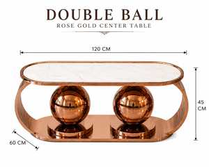 Rose Gold Double Ball Living Room Center <b>Table</b> White Marble Top <b>Mirrored</b> Lower Shelf Modern Oval Coffee <b>Table</b> Steel Frame - Product Image 5