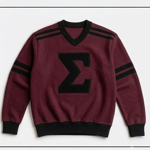 Pull en tricot rouge pour homme à col en V avec applique lettre Sigma blanche sur le devant, coupe classique, style preppy, pour l'automne - Product Image 3
