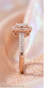 Anillo de Diamantes Naturales con Corte Brillante Redondo y Diseño de Halo para Mujer, Oro Rosa de 14k, Estilo Clásico, Regalo de Compromiso y Aniversario - Product Image 3