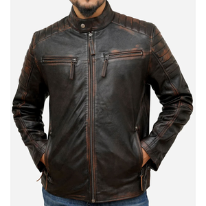 Chaqueta de Motociclista de Piel de Oveja Genuina para Hombre, Cuello Alto, Corte Ajustado, Estilo Casual Urbano, Invierno - Product Image 1