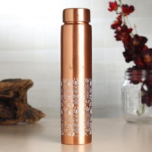 Trending Copper Water Bottle Floral Printed Ayurvedic Metal Drinking Bottle With Lid for Outdoor Gift Travel <b>Drinkware</b> <b>Accessory</b> - Product Image 3