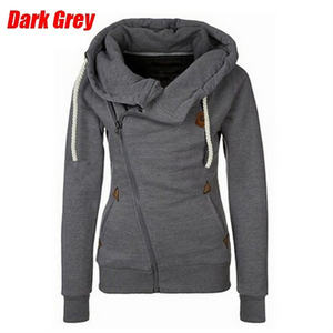 Nueva moda invierno mujer deportes personalidad cremallera lateral Sudadera con capucha suéter de color caramelo abrigo-caqui, S - Product Image 6