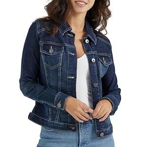 Chaqueta vaquera elástica de manga larga azul oscuro para mujer, estilo coreano, transpirable, con botones, para invierno y otoño - Product Image 1