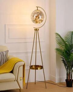 Modern Brass Floor Lamp Crystal Globe Shade Adjustable Height LED Warm <b>Light</b> Residential Use - Product Image 4