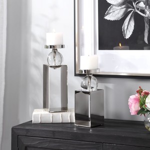 Candelabro Cuadrado Moderno de Cristal con Esfera de Vidrio y Acabado Cromado para Decoración del Hogar - Product Image 5
