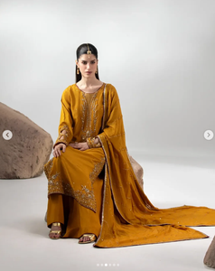 Elegant Women's Mustard <b>Yellow</b> Salwar Kameez Traditional Indian Pakistani Wedding Wear Floor-Length Regular Fit All Seasons - Product Image 1