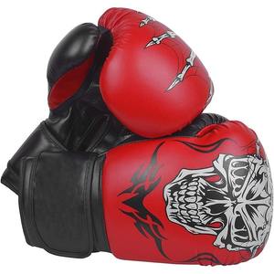Gants de boxe en PU rouge et noir avec motif de crâne, lacés, pour adultes, équipement d'entraînement d'arts martiaux - Product Image 1