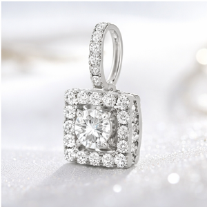 Elegante Collar con Colgante de Diamante Cultivado en Laboratorio, Diseño de Doble Halo Cuadrado Pequeño, Oro Blanco Sólido de 10K, para Mujer, Moderno y a la Moda - Product Image 1