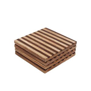 Juego de 4 posavasos cuadrados de madera con soporte de hierro para mesa de comedor Posavasos de barra de madera para mesa de centro Cocina - Product Image 1
