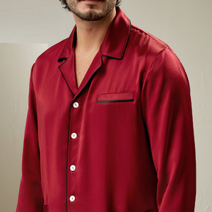 Pyjama pour homme en soie satinée pure, deux pièces, robe longue et pantalon, vente exceptionnelle, style décontracté et luxueux - Product Image 5