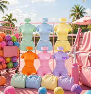 Vente en gros OEM – Nouveaux ensembles de survêtements en coton à manches courtes pour femmes, deux pièces, tenues décontractées et shorts - Product Image 2