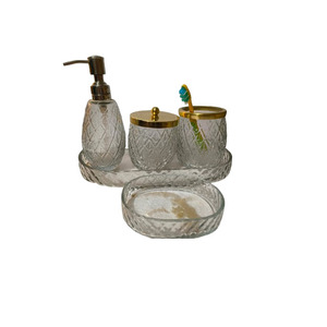 Luxury 5-Piece Gradient Glass <b>Bathroom</b> <b>Accessories</b> <b>Set</b> with Gold Pump Soap Dispenser Round Design - Product Image 1