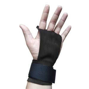 Protège-paume en cuir avec design à 2 trous, support de poignet antidérapant pour la musculation, entraînement de force, unisexe, bleu, sangle à boucle et crochets - Product Image 2