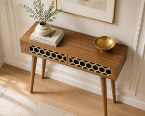 Table console en bois pour entrée, table de canapé, motif nid d'abeille, rangement intégré, pieds, couloir, salon - Product Image 4