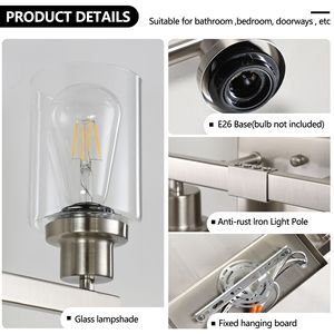 Lampada da Bagno Moderna a 8 Luci da 51 Pollici, Finitura Nichel Spazzolato con Paralumi in Vetro Trasparente per Mobili da Bagno - Product Image 6