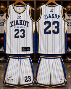 Venta al por Mayor Directa de la Industria, Jersey de Baloncesto Auténtico Personalizado con Rayas Blancas y Doradas, el Más Vendido - Product Image 1