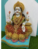 Patung Dewi Ganga Devi dari Marmer Buatan Tangan, Murti Dewi Berukir Putih Merah Emas untuk Dekorasi Rumah dan Kuil
