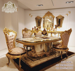 ชุดเฟอร์นิเจอร์ห้องรับประทานอาหารสุดหรูสไตล์ฝรั่งเศส ทำจากไม้สัก งานแกะสลักด้วยมือแบบคลาสสิก 9 ชิ้น โต๊ะรับประทานอาหารสีเงินรอยัล 8 ที่นั่ง - Product Image 3