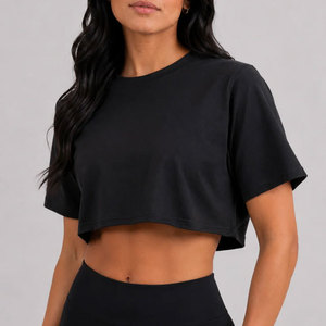 T-shirt court OEM en jersey de coton sans couture pour femme, couleur personnalisée, vierge, pour le sport, la course et l'exercice, anti-humidité - Product Image 3