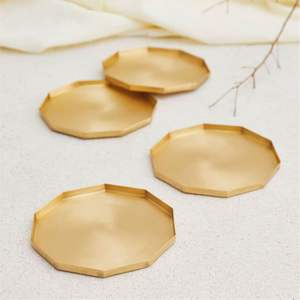 Luxury Solid Brass Metal Coasters Circular Ribbed Drink Mat Non-Slip Decorative Cup <b>Pad</b> for Bar <b>Coffee</b> Table & Home Hotel Decor - Product Image 2