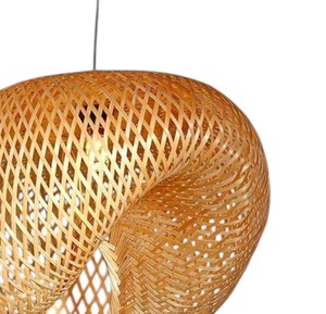 Lustre suspendu asymétrique en bambou tressé à la main de style nordique, luminaire en fibre naturelle pour la maison - Product Image 3