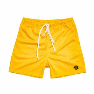 กางเกงบาสเก็ตบอลตาข่ายสีเหลืองสำหรับผู้ชาย เอวยางยืดพร้อมเชือกผูก ระบายอากาศได้ดี เหมาะสำหรับการฝึกซ้อมในสนาม รับผลิตแบบ OEM จำนวนมาก - Product Image 2