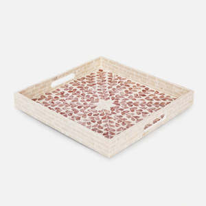 Plateau en MDF durable avec incrustation de nacre, fait main, motif floral rose, plateau de service carré, vente en gros, directement pour la maison (B2B) - Product Image 1