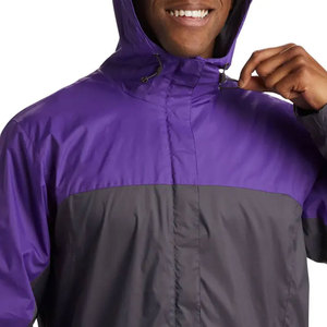 <b>Men's</b> Purple Hooded <b>Waterproof</b> Puffer <b>Jacket</b> Casual Outdoor Windbreaker Zipper Closure Polyester Shell Autumn Wear Rain <b>Jacket</b> - Product Image 4