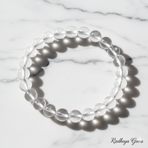 Handmade AAA Clear Quartz Round Bead Bracelet – Polished Gemstone Stretch Bracelet for <b>Men</b> & Women - Product Image 1