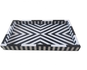 Plateau de service rectangulaire en bois imprimé à la main avec motif végétal, design bohème, fait main, pour les fêtes, pour servir les desserts - Product Image 5