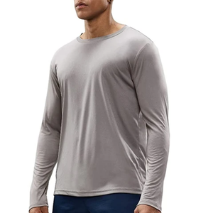 เสื้อยืดแขนยาวผู้ชายสำหรับออกกำลังกายกลางแจ้ง วิ่ง หรือใส่ลำลอง ผ้าฝ้าย 100% แห้งเร็ว ทรงเข้ารูป สีพื้น มีกระเป๋า ผ้าถัก - Product Image 6
