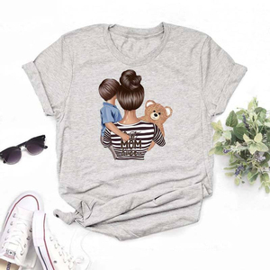 เสื้อยืดคอกลมผู้หญิง PUFFIN SPORTS OEM แบบสั่งทำพิเศษ ODM ลายการ์ตูนแม่ลูก แขนสั้น สไตล์ลำลอง สำหรับฤดูร้อน - Product Image 1