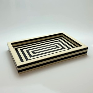 Rectangular Wooden <b>Serving</b> <b>Tray</b> With <b>Black</b> And Cream Geometric Pattern Minimalist Design Dishes And Plates For Home <b>Serving</b> Use - Product Image 1