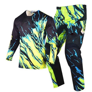 Combinaison de course moto pour homme, ensemble maillot et pantalon à manches longues, gris, orange, noir, impression par transfert thermique, séchage rapide, anti-UV, respirant - Product Image 1