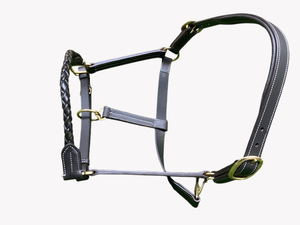 Leather Horse Halter <b>BraideD</b> Fancy Stitch Soft Padded Headstrap Brass Steel Hardware Western Style Horse equipment Horse halter - Product Image 1