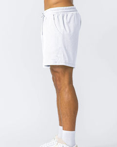 Customized <b>Men</b> Mesh <b>Shorts</b> in <b>White</b> Relaxed Fit with Elasticated Waistband and Side Pockets Made from Lightweight Mesh Fabric - Product Image 5