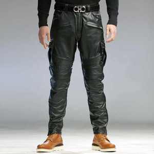 Zipro Industries 2026 <b>Men's</b> Black <b>Leather</b> Moto <b>Pants</b> High Waist Multiple Pockets Biker Style Straight Fit Button Fly Winter Wear - Product Image 4