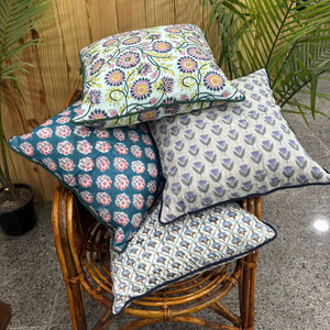 Hand Block Print Luxury Floral Cotton Boho <b>Pillow</b> Cover with Anti-static & Washable Features Piping Wholesale Price Available - Product Image 1