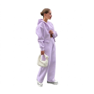 Wholesale Custom Logo Hooded Tracksuit Set Loose Fit Solid Color Sportswear Spandex Polyester Drawstring Casual Jogger <b>Suit</b> - Product Image 3