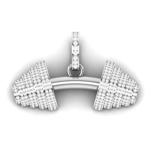 Pendentif haltère en acier inoxydable plaqué rhodium avec zircon rond serti en canal, breloque hip-hop, cadeau unisexe - Product Image 1