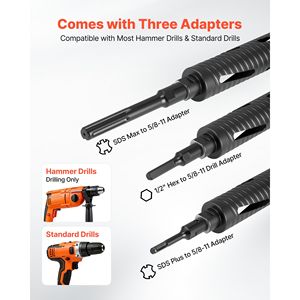 Punta diamantata per carotaggio a secco da 2 pollici di diametro, 9 1/2 pollici di profondità di foratura, filettatura interna 5/8-11, 3 punte per muratura e cemento - Product Image 3