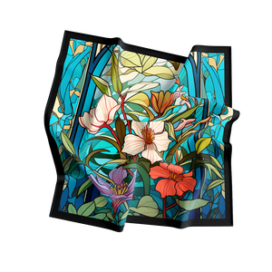 Floral Stained Glass Silk Scarf Lightweight Shawl Floral Print Square Scarf for Women Gift Decor - Product Image 1