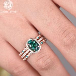 Bague de fiançailles pour femme Charm_Jewells en or 18 carats avec moissanite, plaqué or rose, sertissage pavé, style classique - Product Image 6
