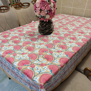 Mantel de Algodón Ecológico Minimalista con Estampado Floral Personalizado, Hecho a Mano en Rajasthan, para Fiestas, Bodas, Acción de Gracias - Product Image 1