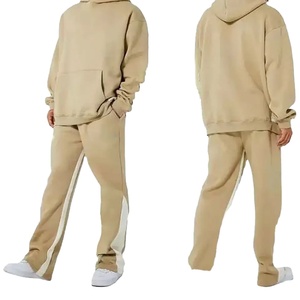Survêtement unisexe en molleton délavé à l'acide, personnalisé, 100 % coton, imperméable, imprimé numériquement, avec pantalon évasé et sweat à capuche uni pour homme - Product Image 5