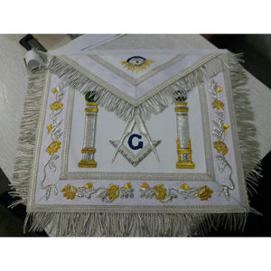 Delantal masónico de alta calidad, color azul marino, de piel de cordero, con bordado y flecos. - Product Image 3