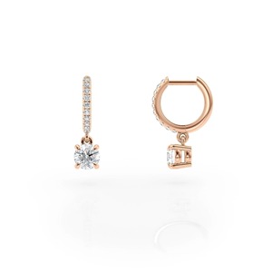 Women's White Gold Diamond <b>Huggie</b> Earrings Round Brilliant Cut Natural Stone GIA Certified Classic Style - Product Image 2