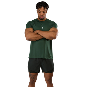 Camiseta Base Tee para Hombre, Color Verde Montaña, Manga Corta, Algodón Premium, Cómoda, para Gimnasio, Ropa Deportiva Moderna, Venta al Por Mayor - Product Image 4